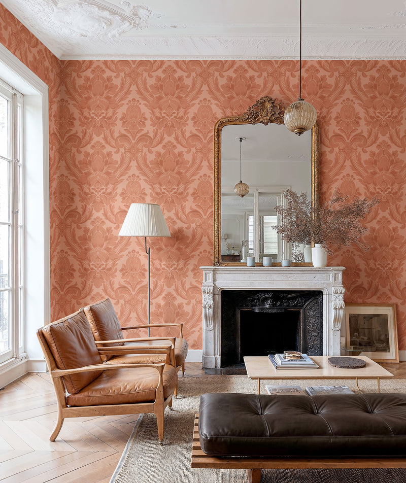 Venetian Damask Peach Damaskus Wallpaper by Coordonné