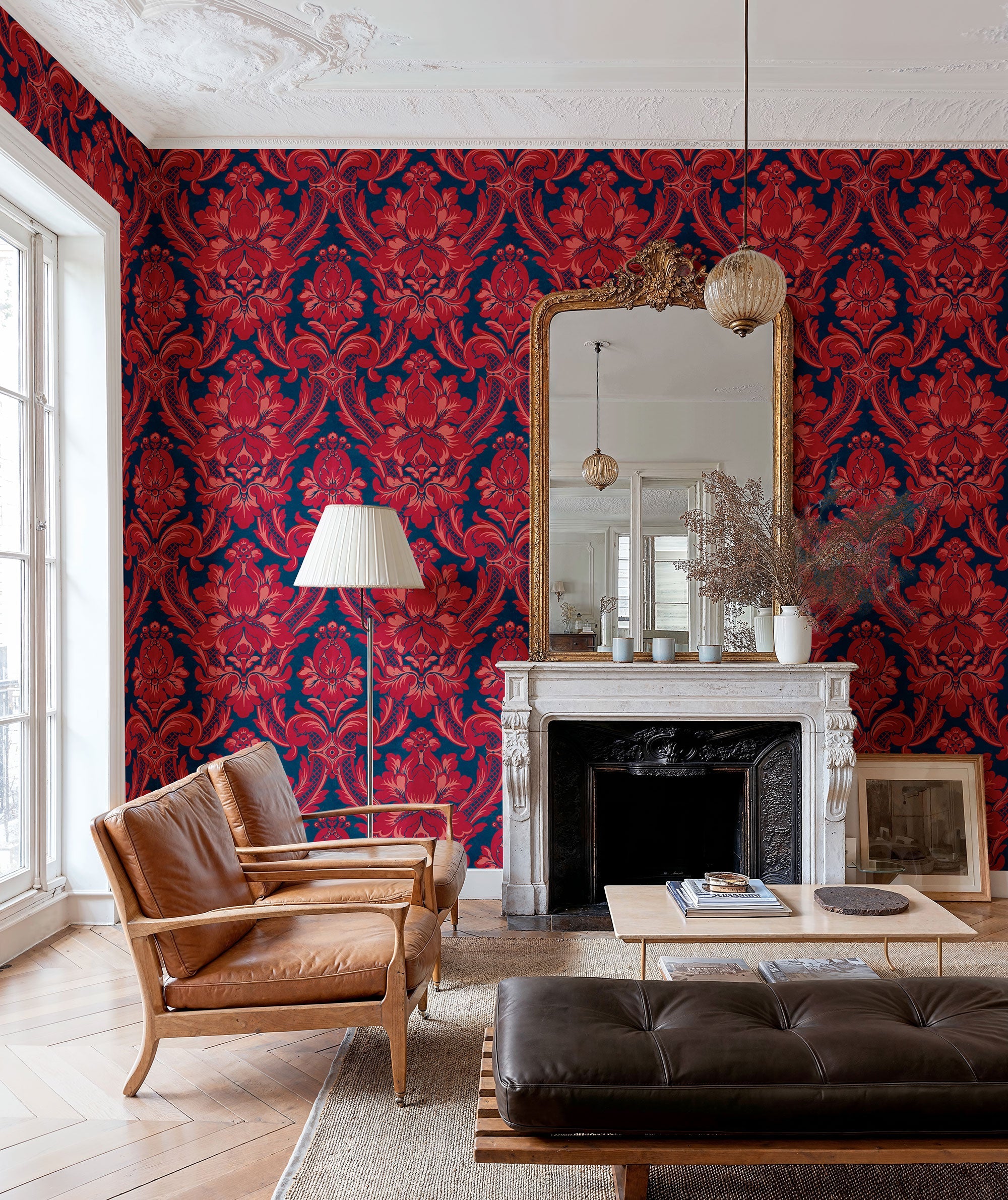 Venetian Damask Vermilion Damaskus Wallpaper by Coordonné