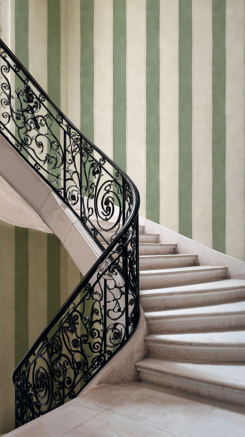 Florentine Stripe Sage Damaskus Wallpaper by Coordonné