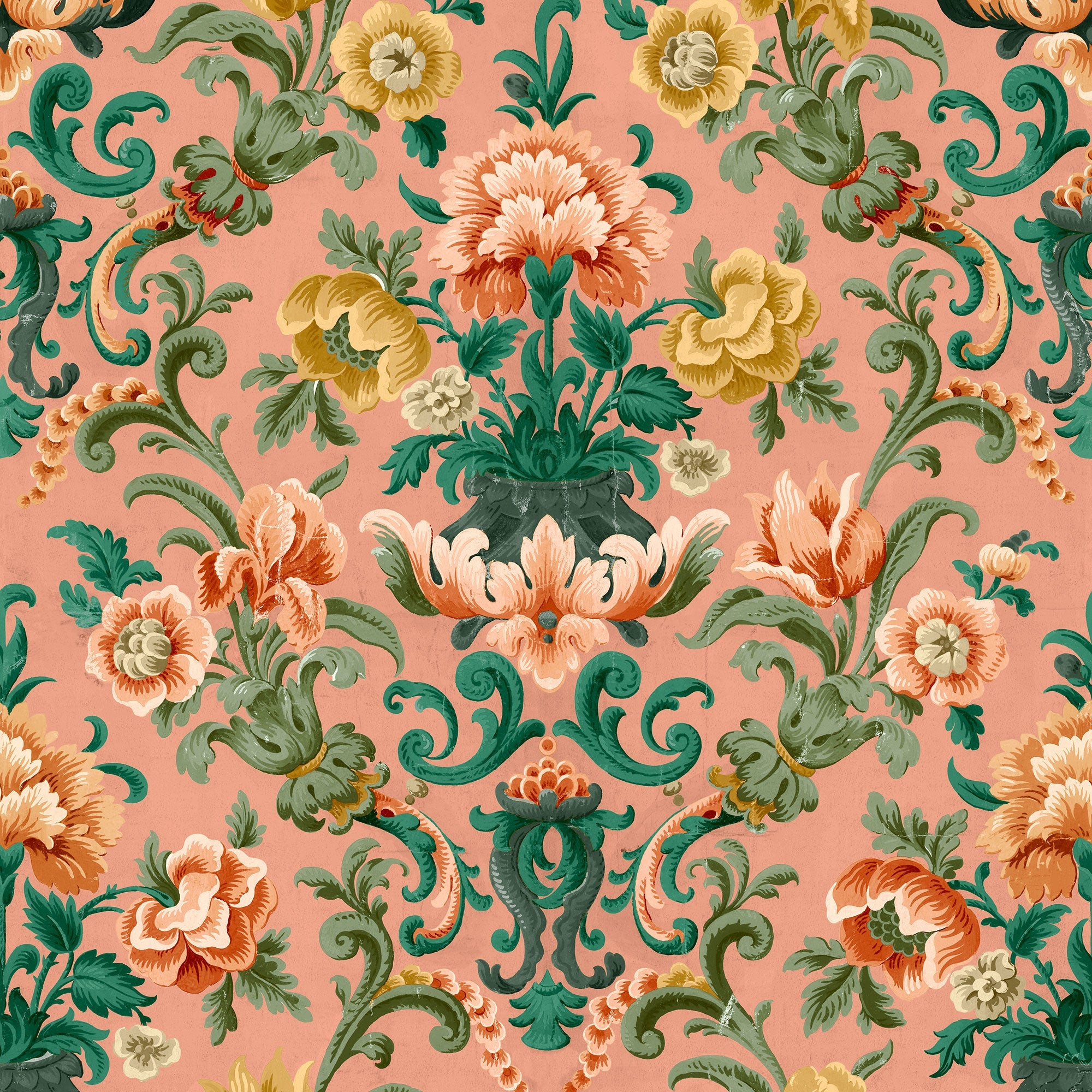 Aranjuez Damask Peach Damaskus Wallpaper by Coordonné