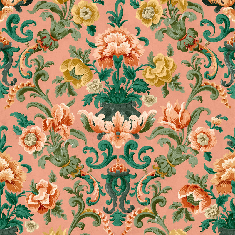 Aranjuez Damask Peach Damaskus Wallpaper by Coordonné