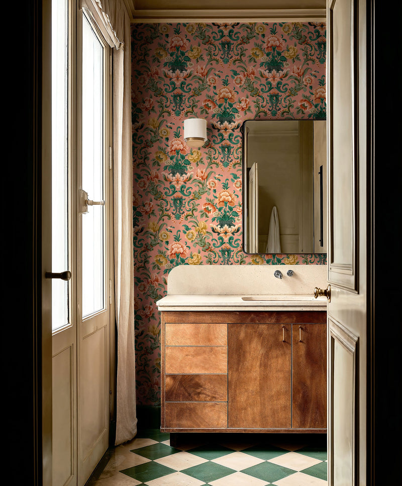 Aranjuez Damask Peach Damaskus Wallpaper by Coordonné