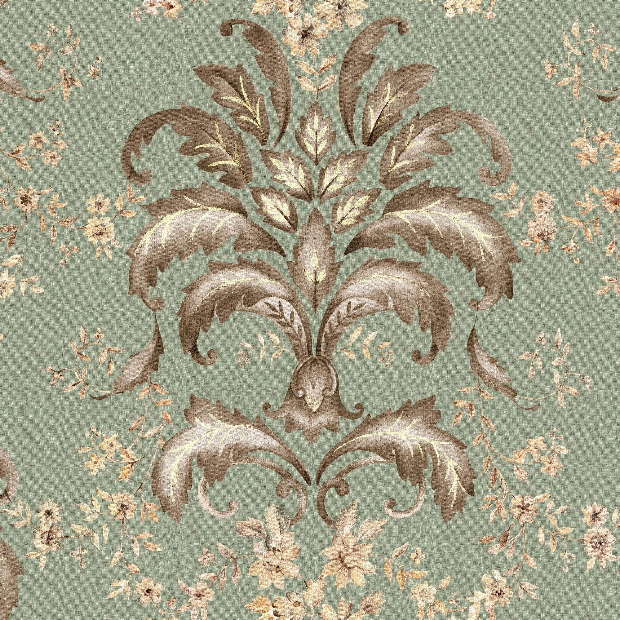 French Damask Sage Damaskus Wallpaper by Coordonné