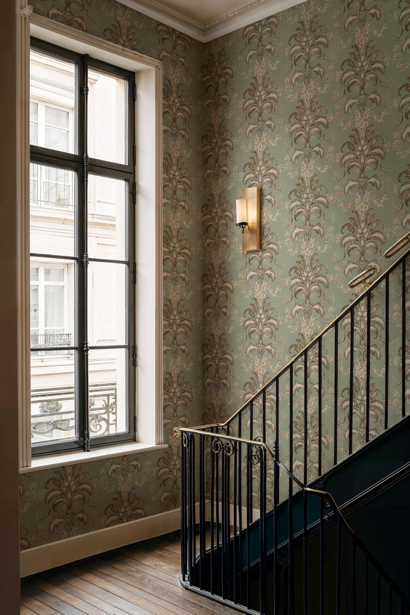 French Damask Sage Damaskus Wallpaper by Coordonné