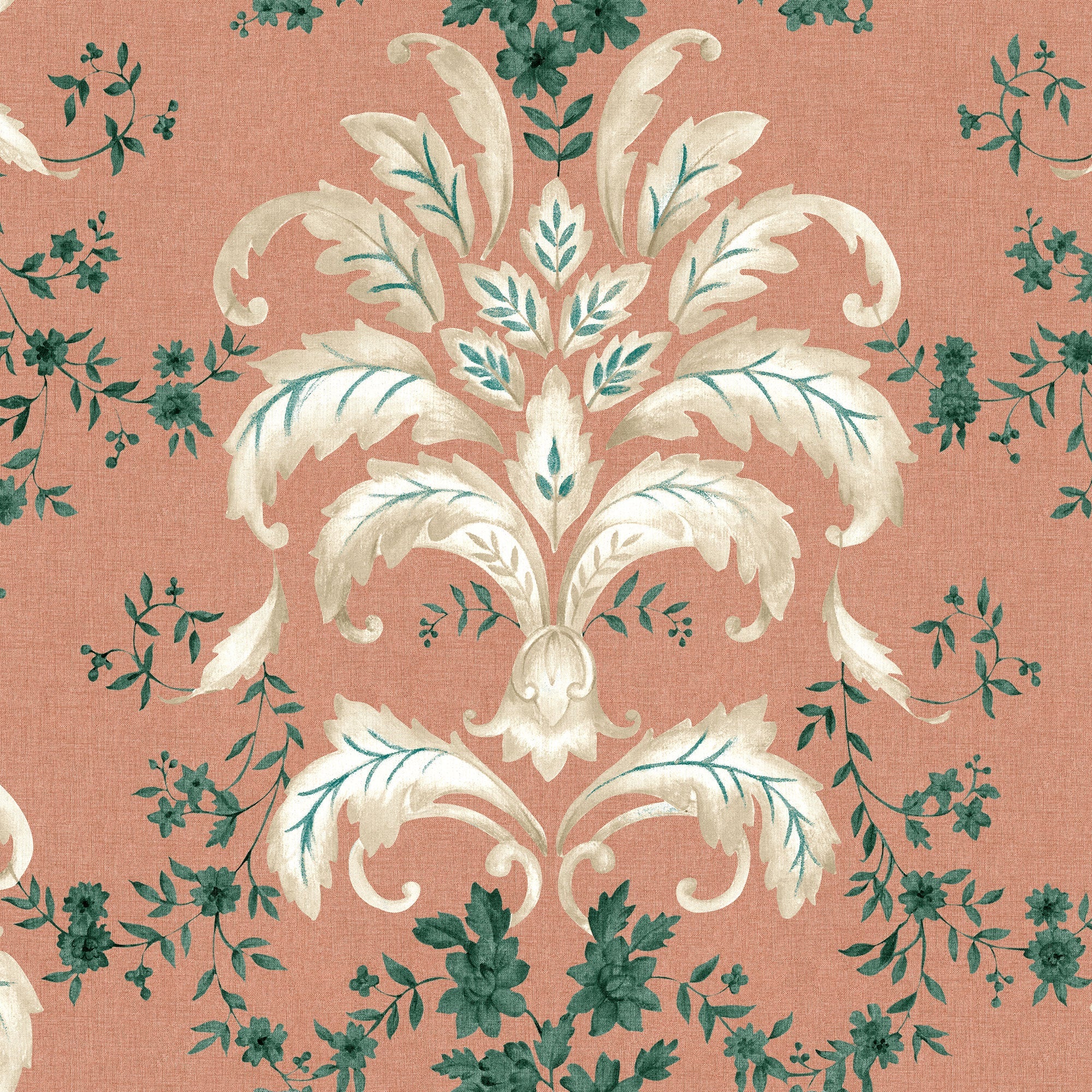 French Damask Peach Damaskus Wallpaper by Coordonné