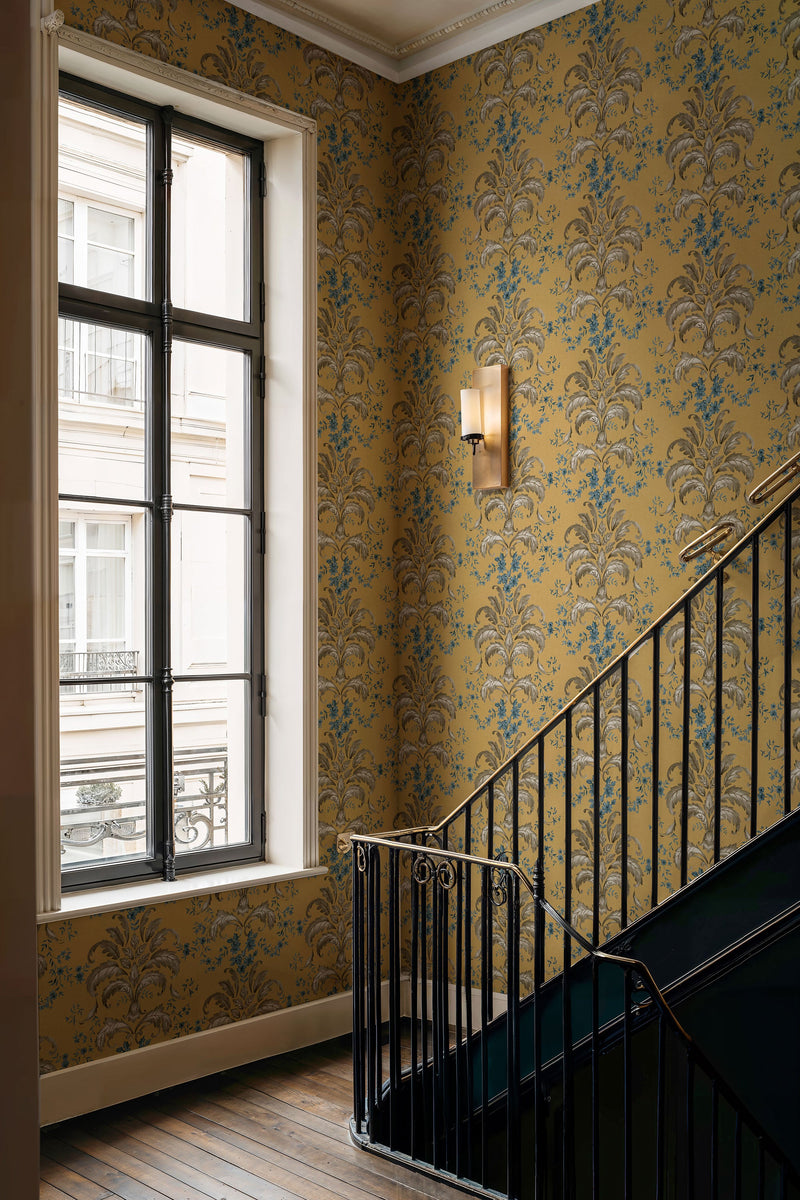 French Damask Mustard Damaskus Wallpaper by Coordonné