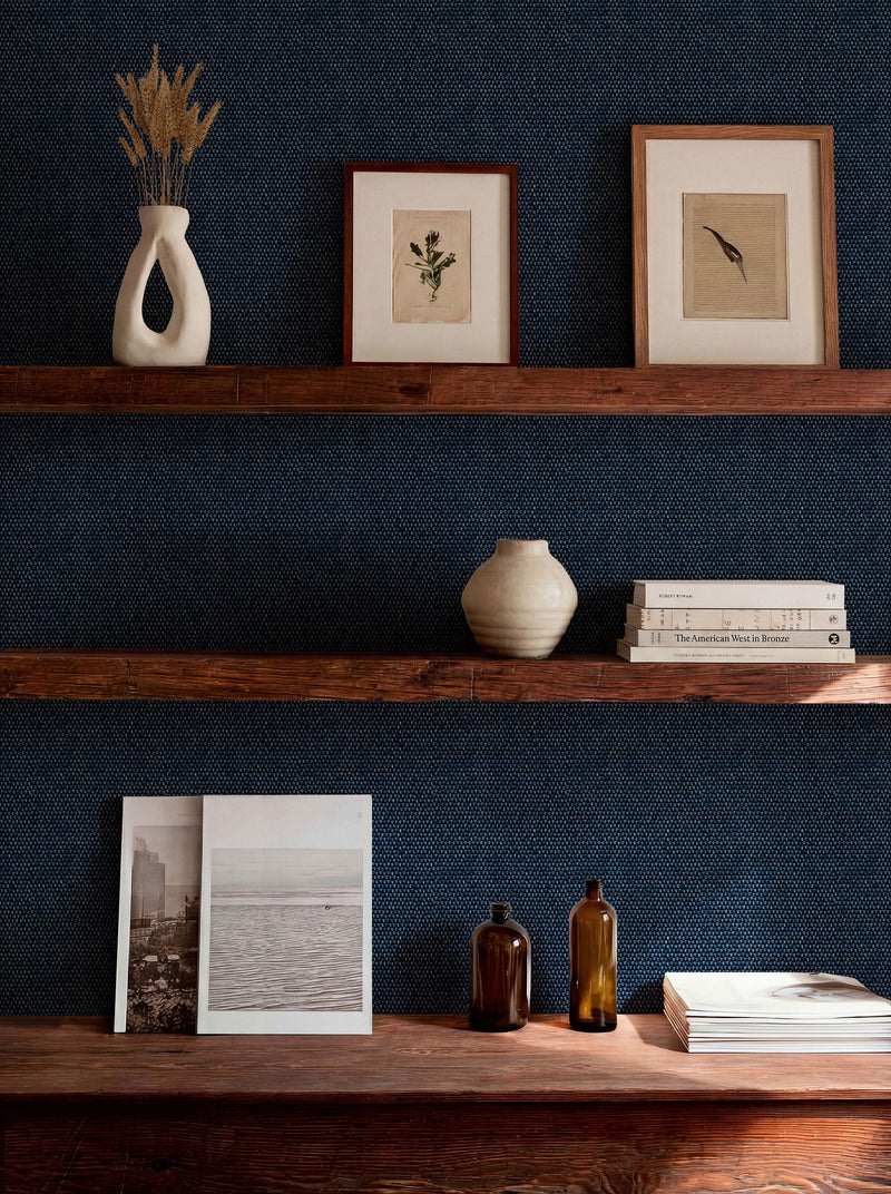 Yuca Blue/Navy Raffias Eco Wallpaper by Coordonné