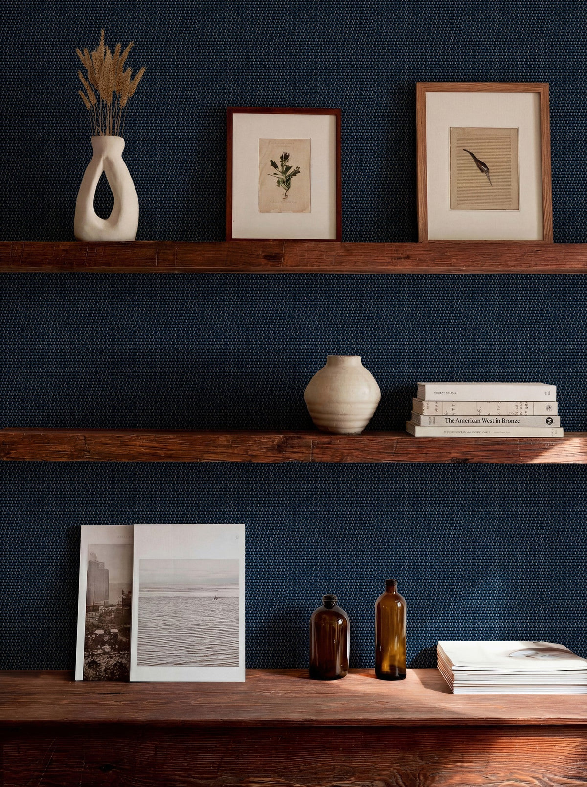 D00225 Yuca Blue/Navy Raffias Eco Wallpaper by Coordonné
