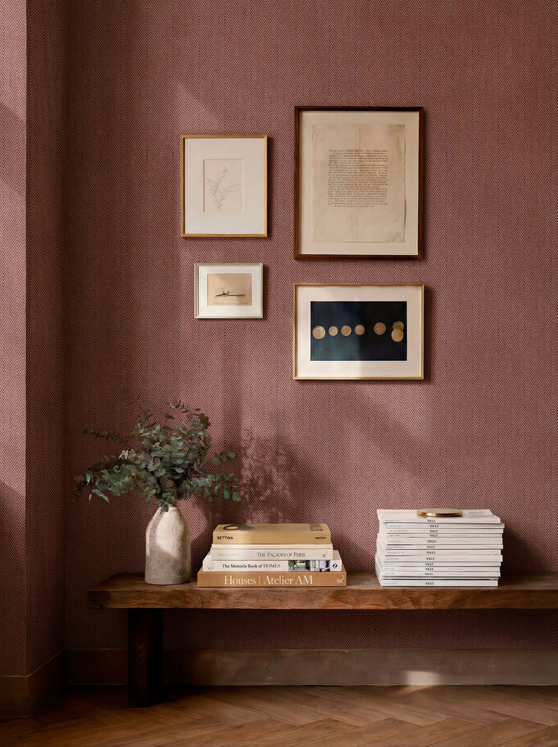Espiguilla Red/Wine Raffias Eco Wallpaper by Coordonné