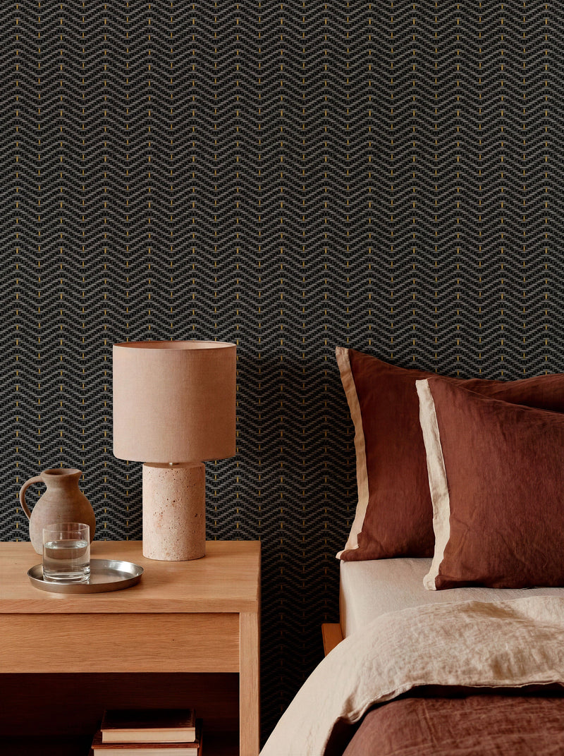 Zigzagueo Black 2 Raffias Eco Wallpaper by Coordonné
