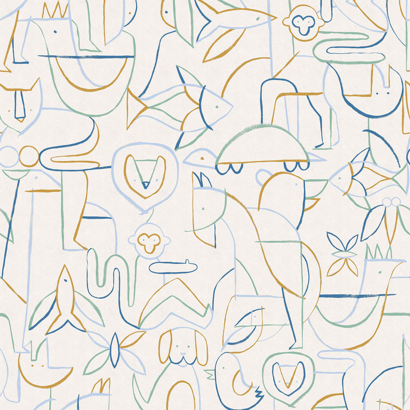 Animalia Indigo BB Kids Wallpaper by Coordonné