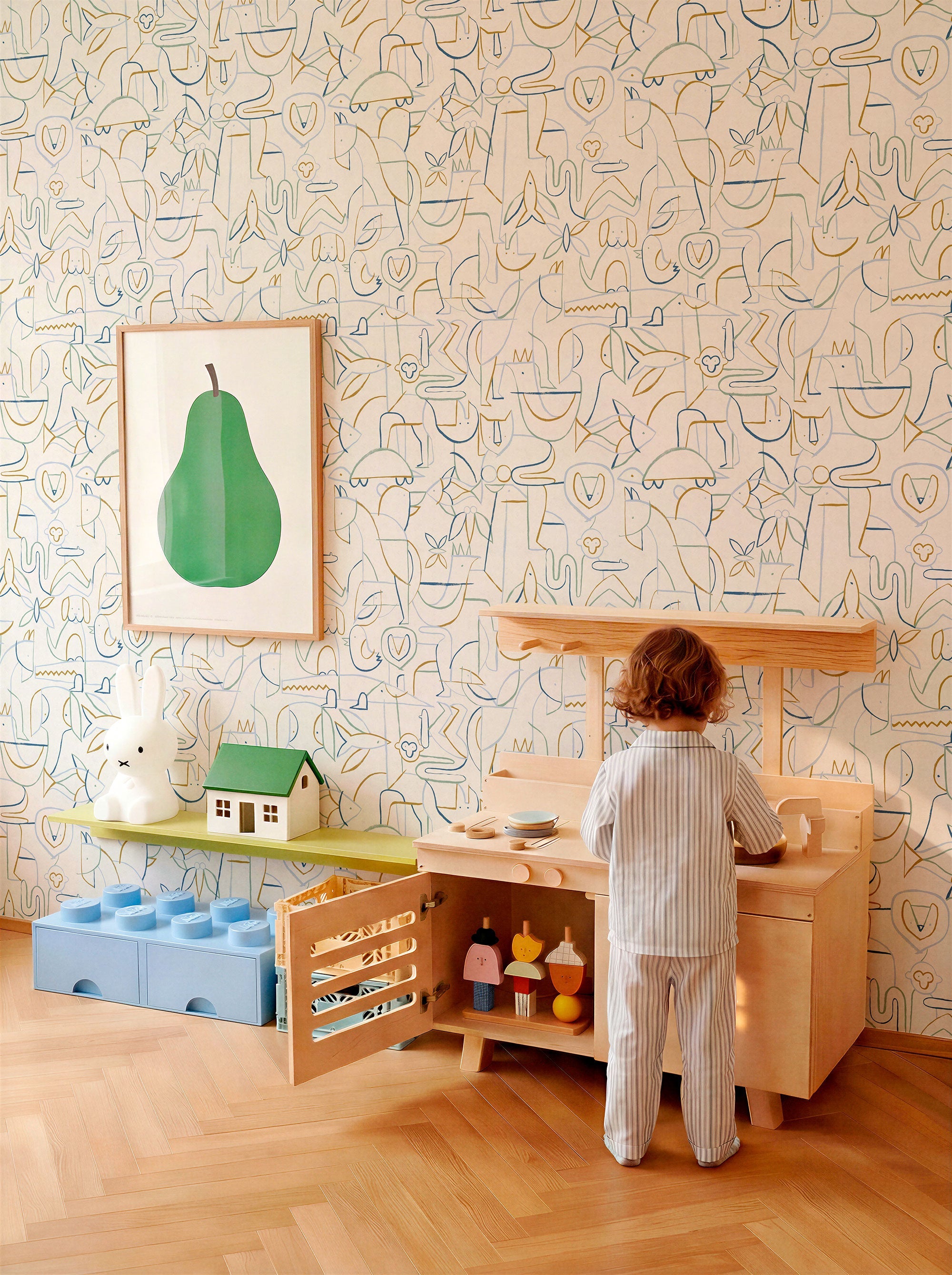 Animalia Indigo BB Kids Wallpaper by Coordonné