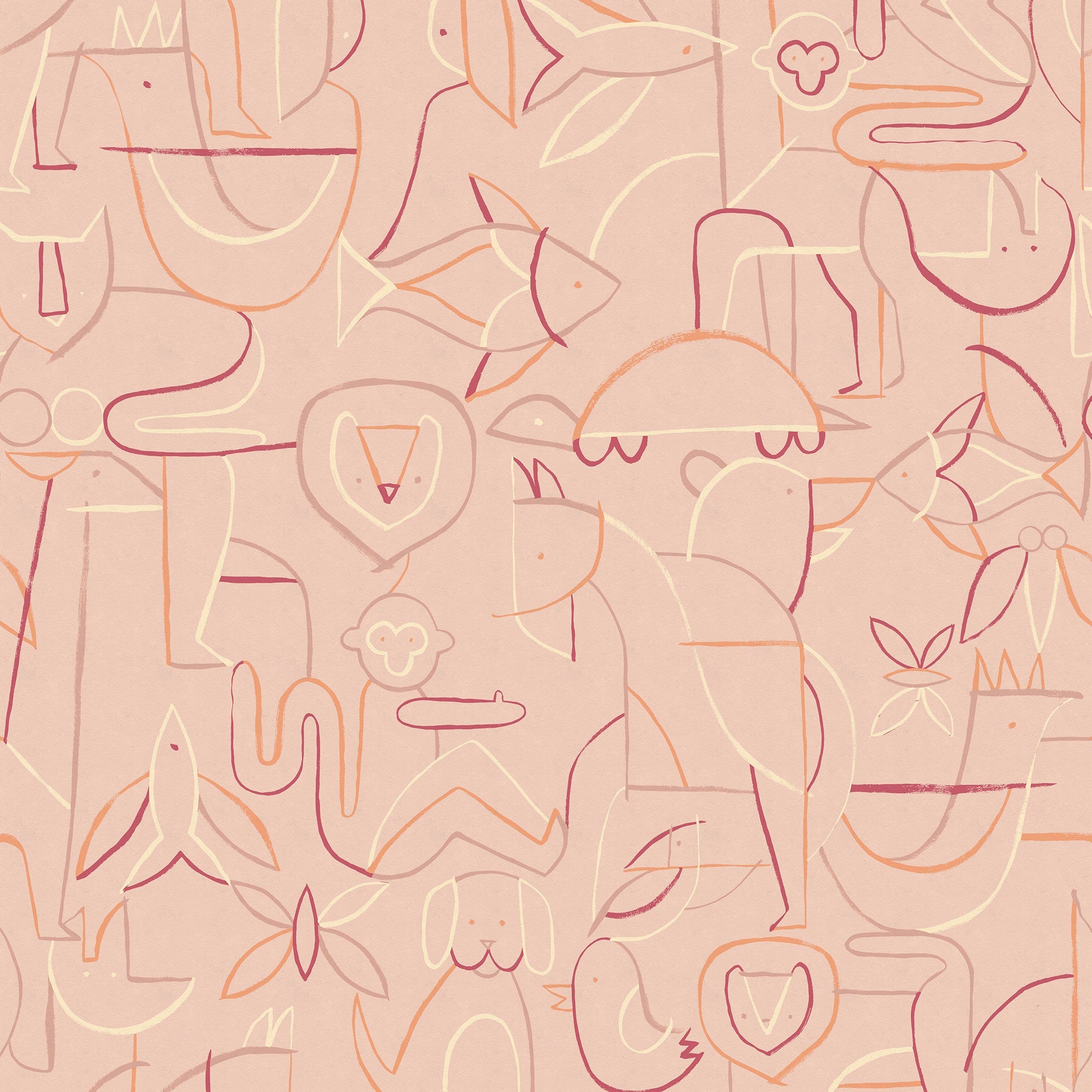 Animalia Peach BB Kids Wallpaper by Coordonné