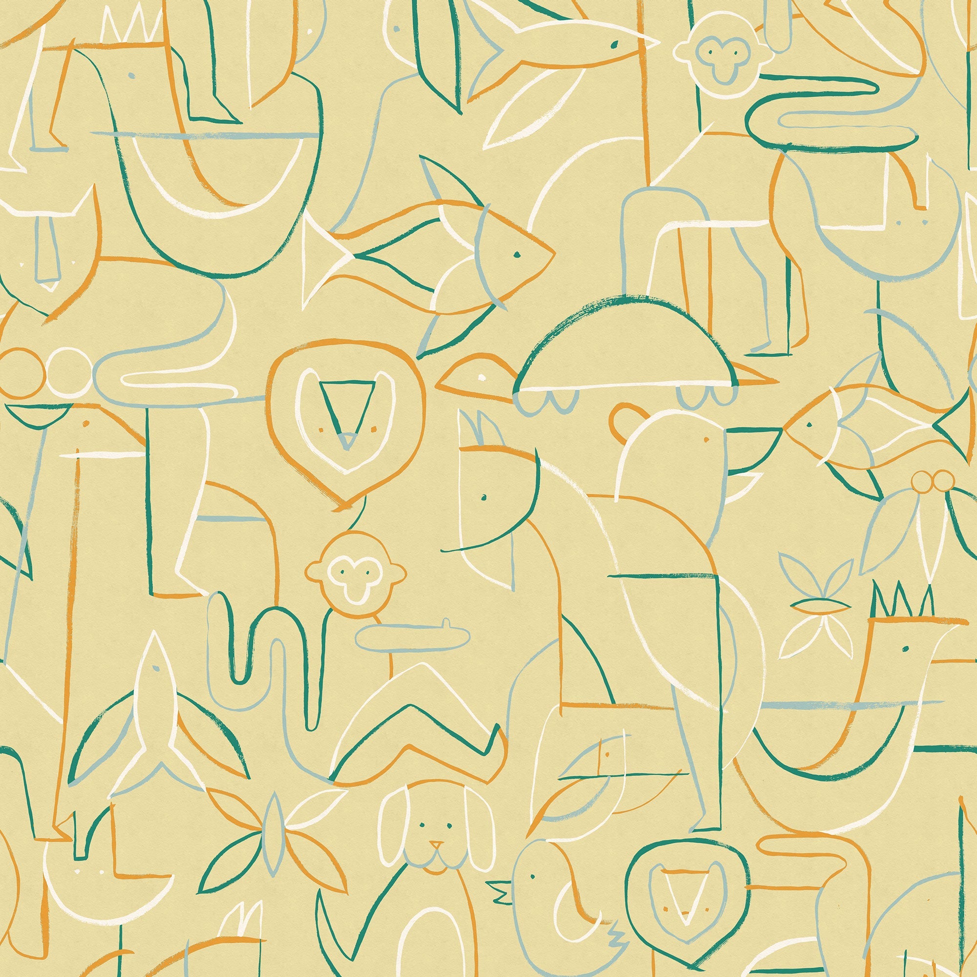 Animalia Buttercream BB Kids Wallpaper by Coordonné