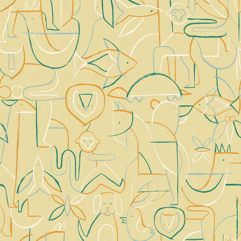 Animalia Buttercream BB Kids Wallpaper by Coordonné