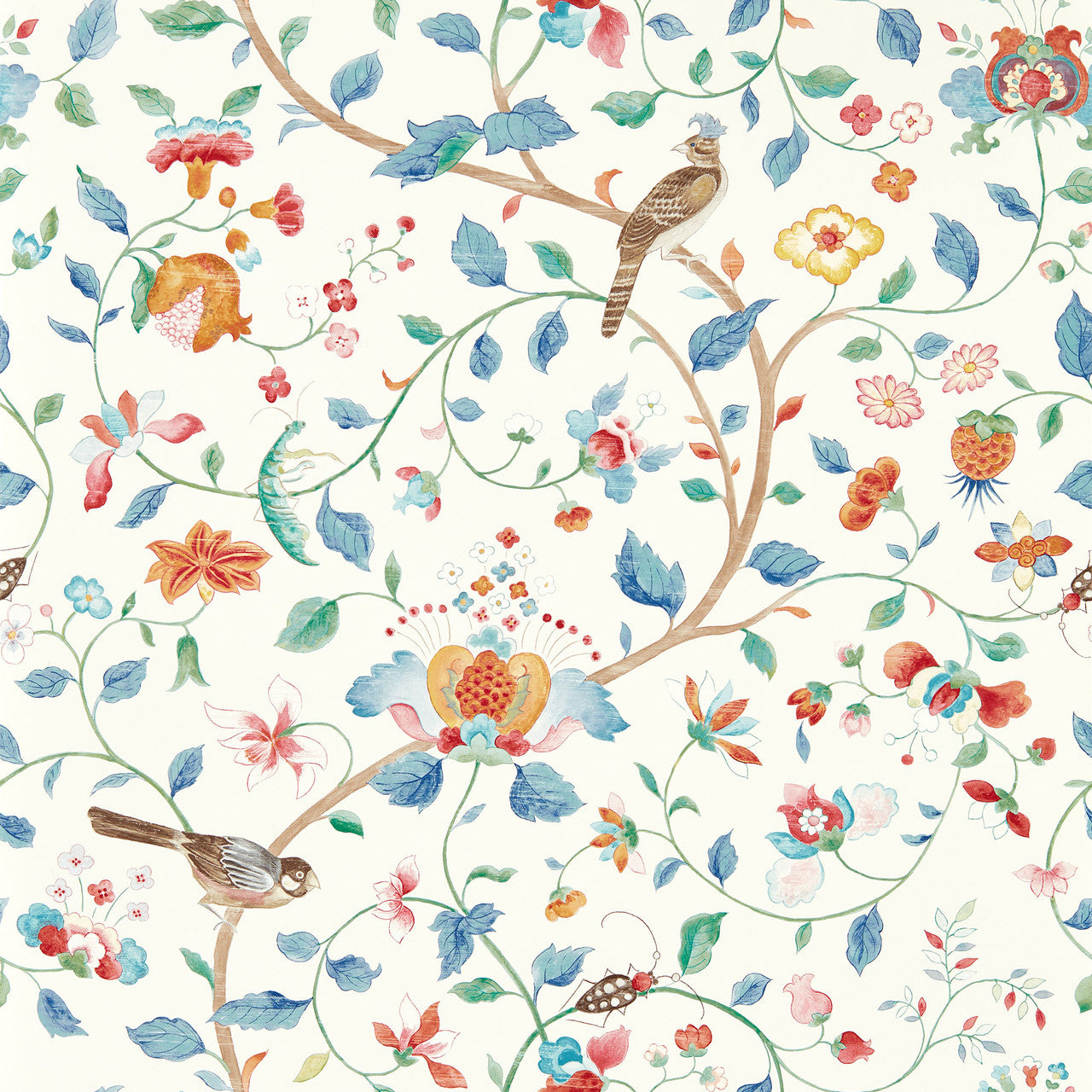 217237 Aril's Garden Arboretum Indigo and Red Wallpaper by Sanderson