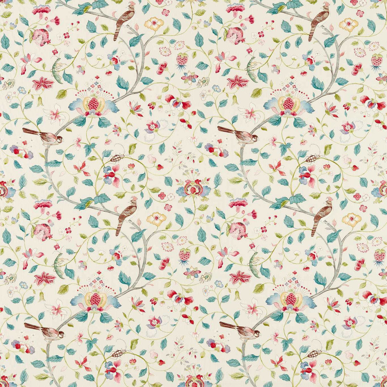 227067 Aril's Garden Arboretum Blue Clay and Pink Fabric by Sanderson