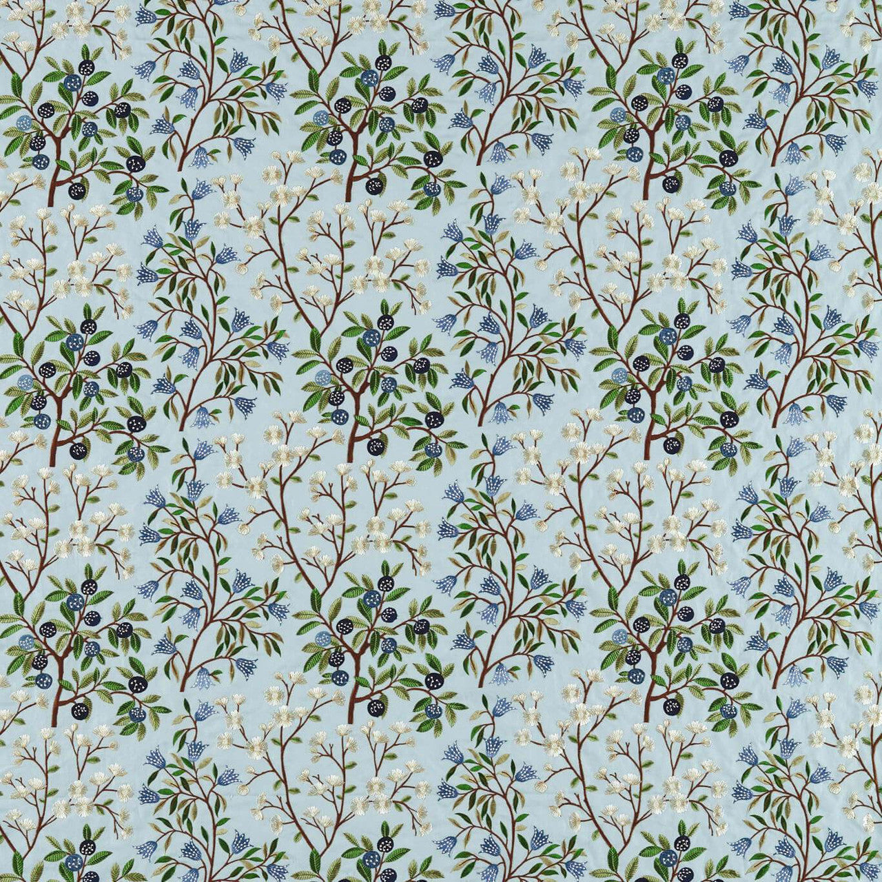 237316 Foraging Embroidery Arboretum Dawn Blue Fabric by Sanderson
