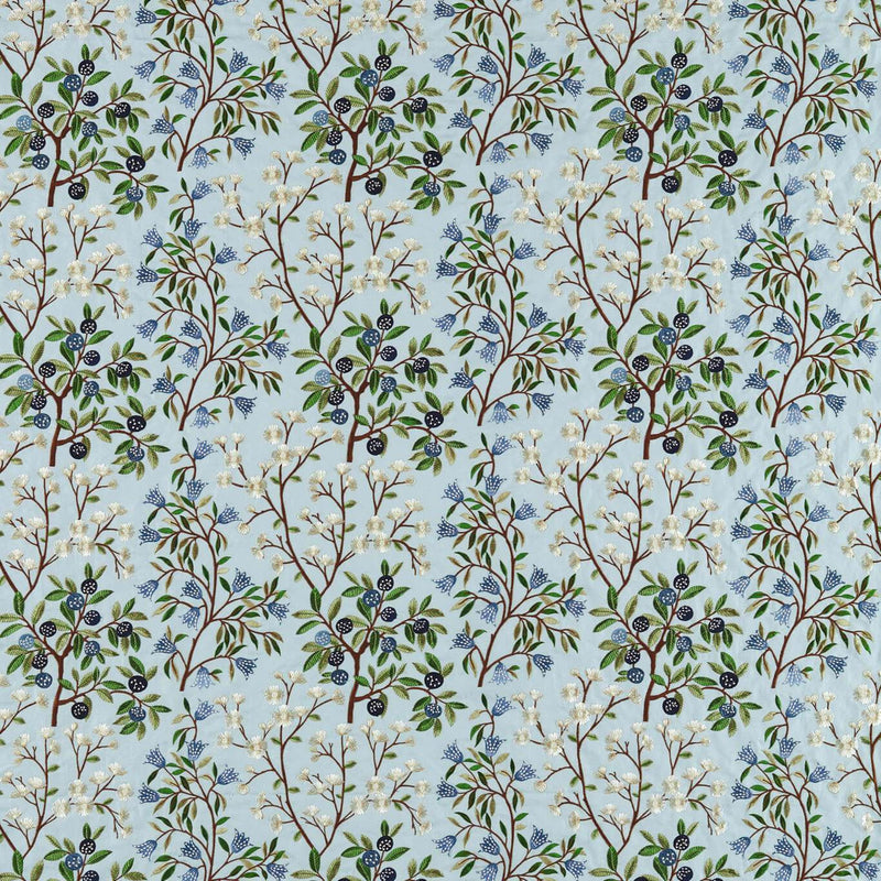 237316 Foraging Embroidery Arboretum Dawn Blue Fabric by Sanderson