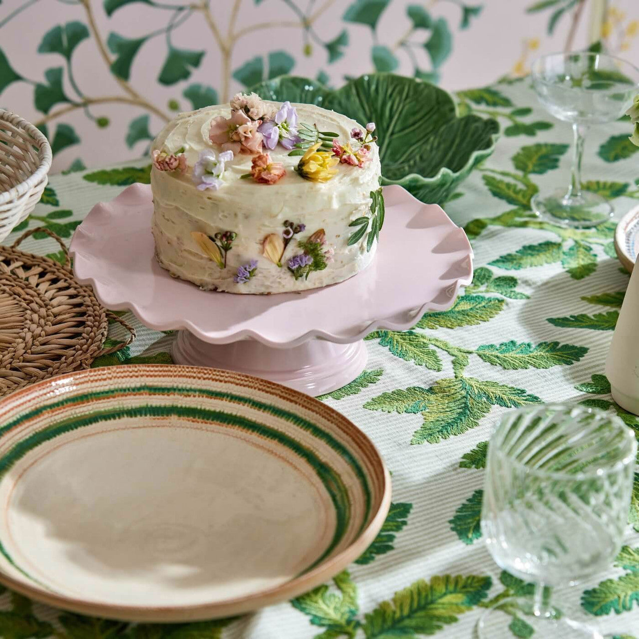 237321 Oaknut Stripe Arboretum Botanical Green Fabric by Sanderson