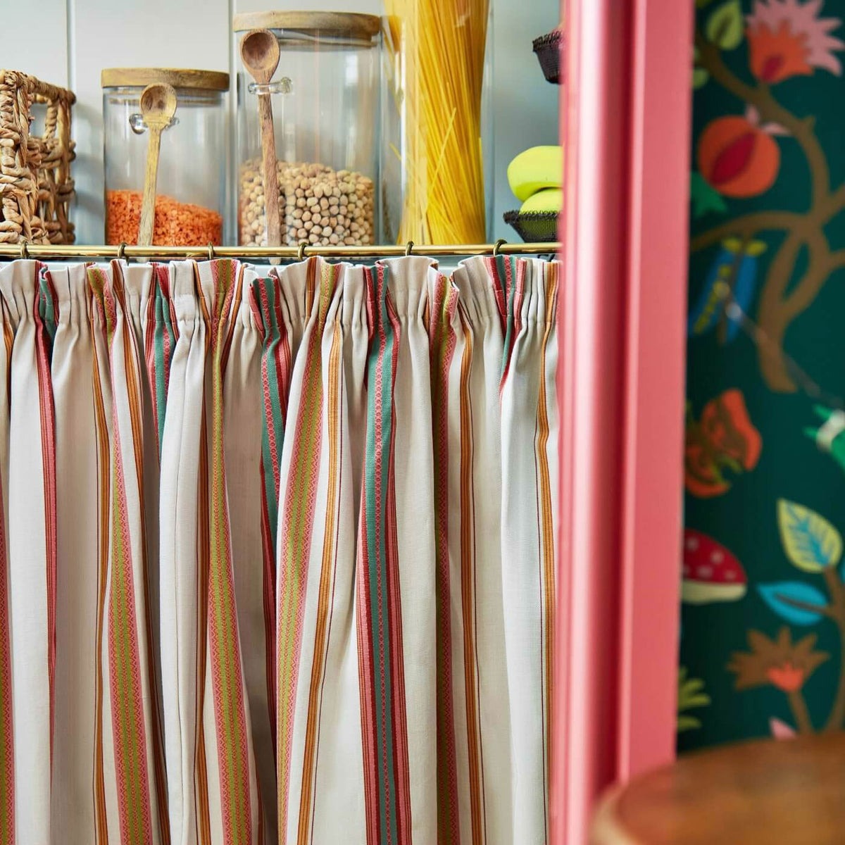 Valley Stripe Arboretum Rowan Berry and Cream Fabric by Sanderson