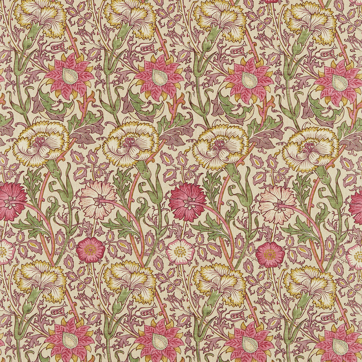 Pink & Rose Archive II Prints Manilla/Wine Fabric by Morris & Co