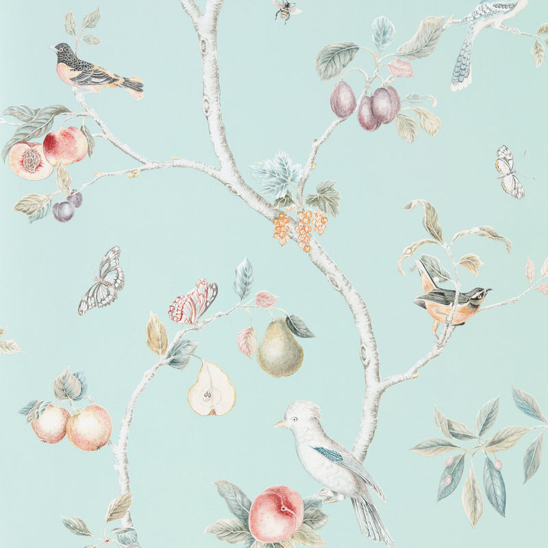216312 Fruit Aviary Country Woodland Duck Egg and Multi Wallpaper by Sanderson