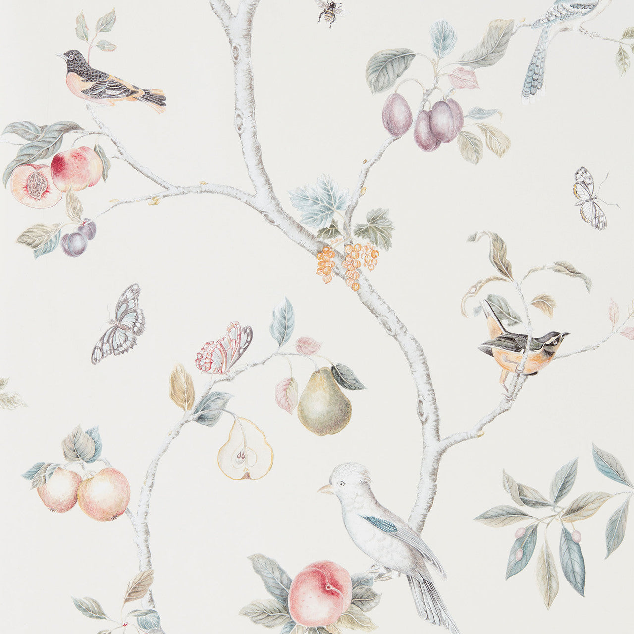 216314 Fruit Aviary Country Woodland Cream and Multi Wallpaper by Sanderson