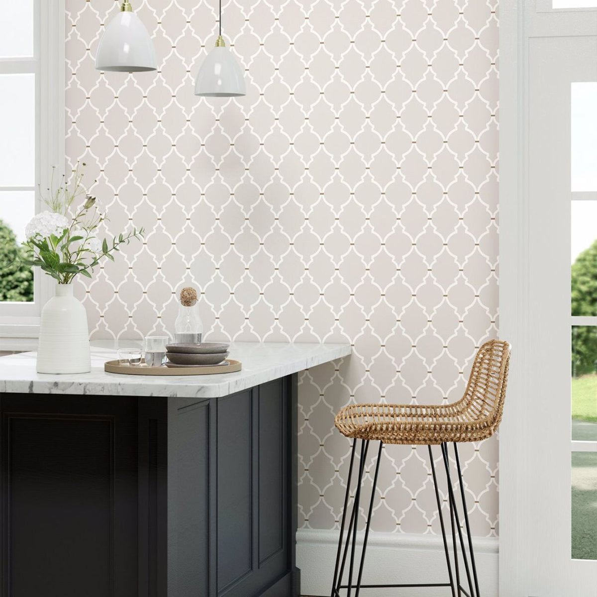 Empire Trellis Silver and Calico Wallpaper by Sanderson