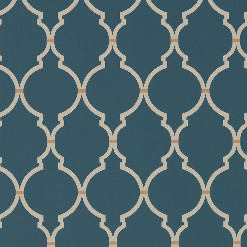 216338 Empire Trellis Curios Indigo/Linen Wallpaper by Sanderson