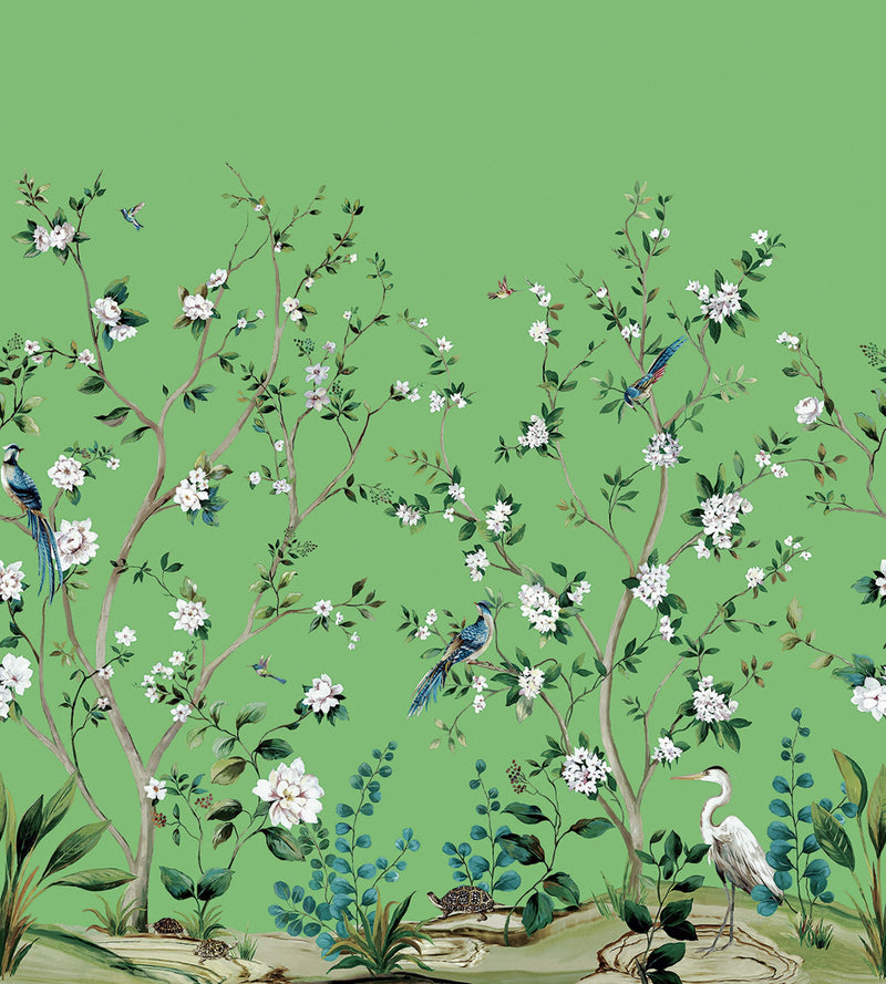 Heron Botanical Mural Green Daisy Bennett Wallpaper by Galerie