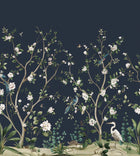 Heron Botanical Mural Blue Daisy Bennett Wallpaper by Galerie