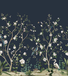 Heron Botanical Mural Blue Daisy Bennett Wallpaper by Galerie