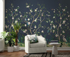 Heron Botanical Mural Blue Daisy Bennett Wallpaper by Galerie