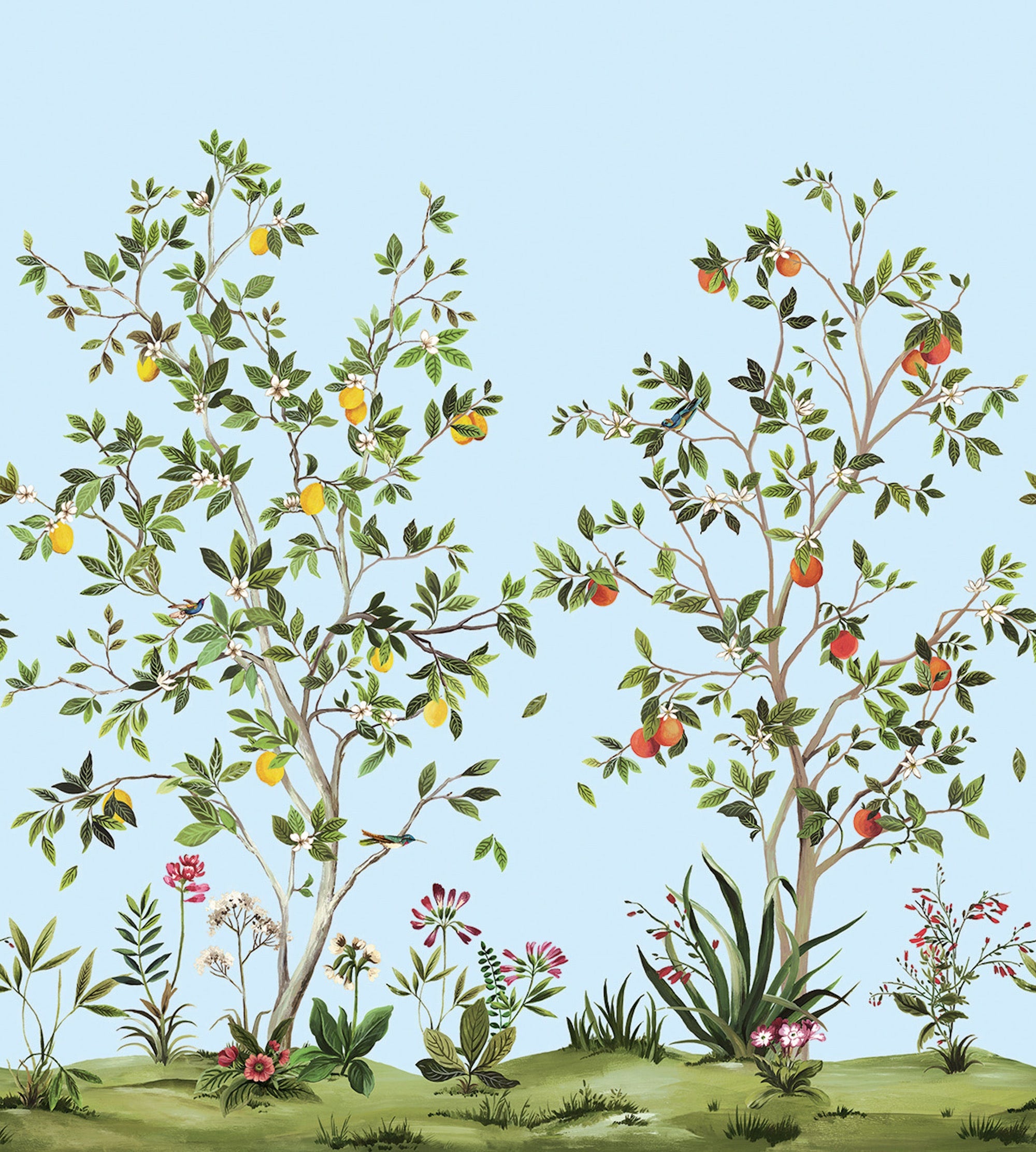 Citrus Grove Mural Blue Daisy Bennett Wallpaper by Galerie