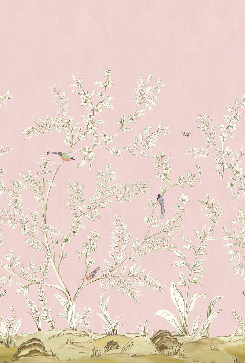 Vining Beauty Mural Pink Daisy Bennett Wallpaper by Galerie