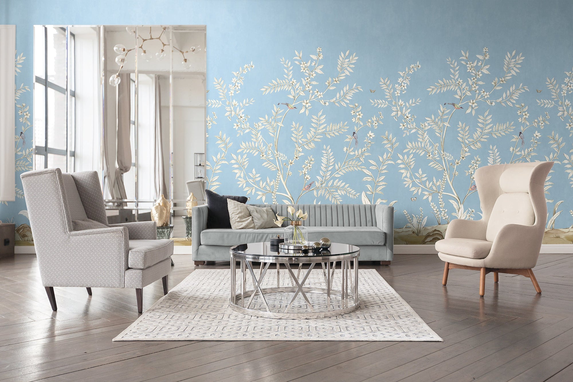 Vining Beauty Mural Blue Daisy Bennett Wallpaper by Galerie
