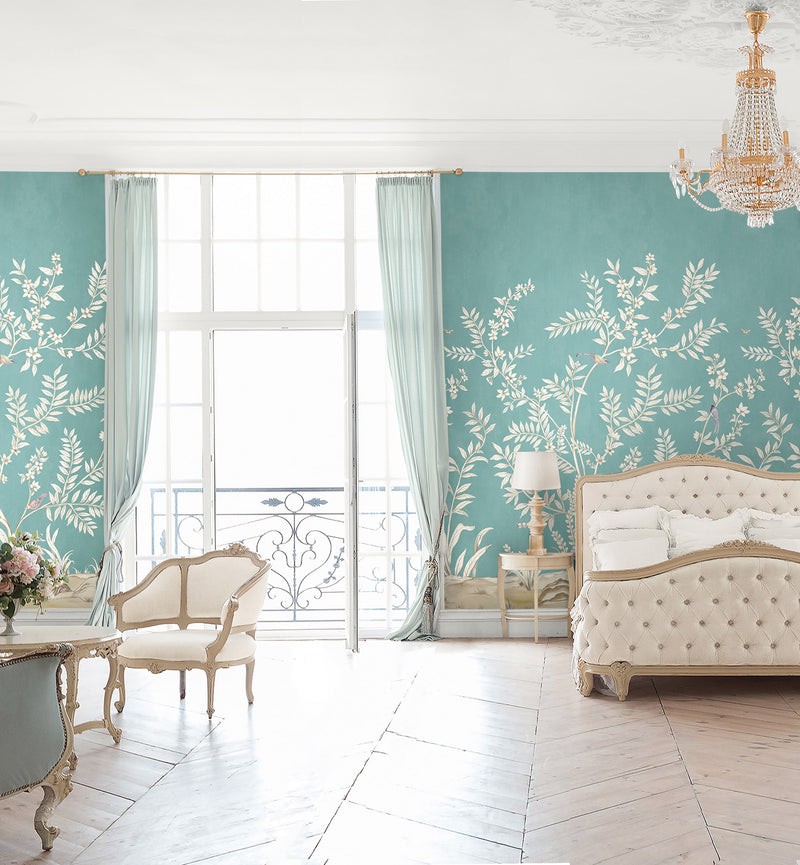 Vining Beauty Mural Blue Daisy Bennett Wallpaper by Galerie