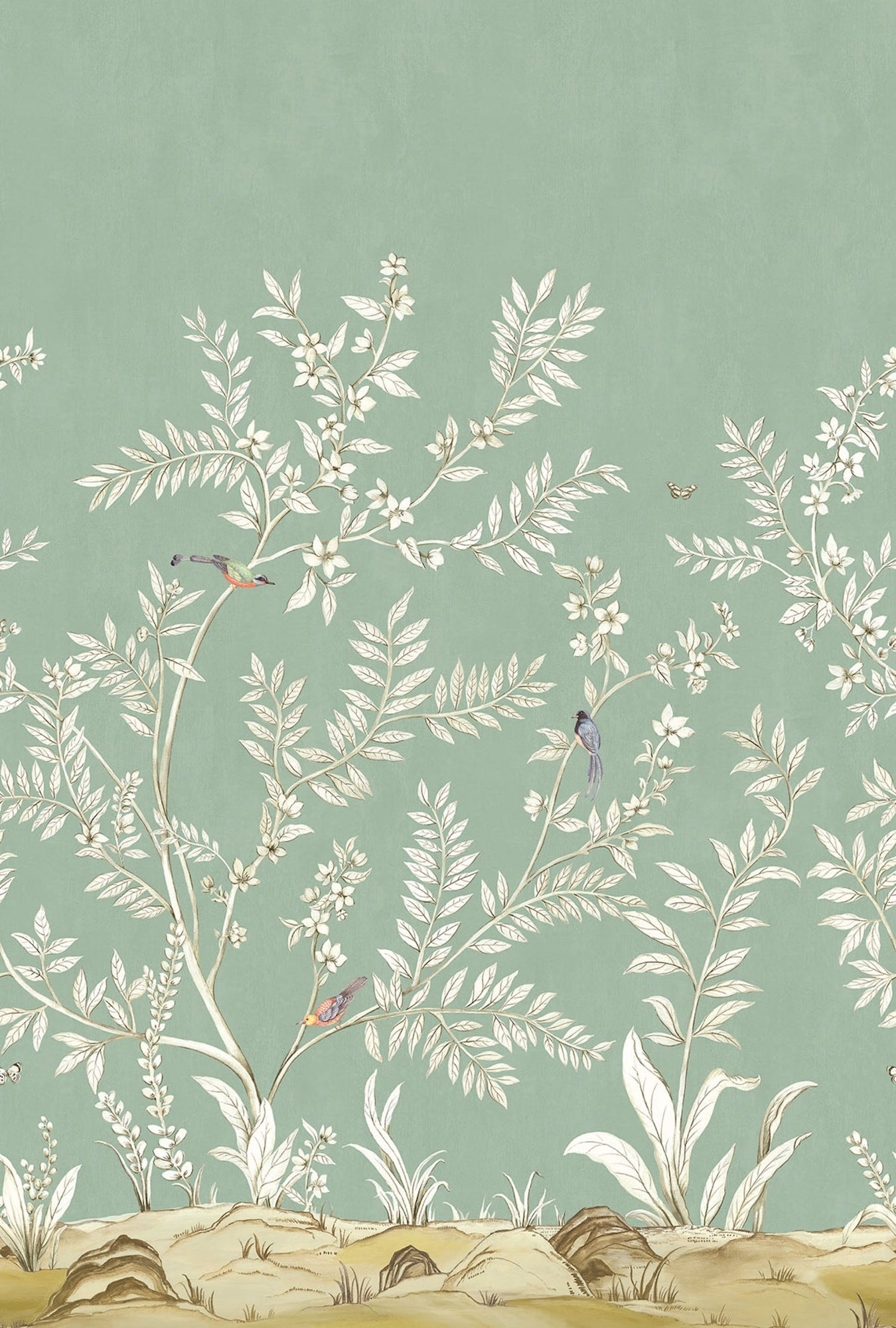 Vining Beauty Mural Green Daisy Bennett Wallpaper by Galerie