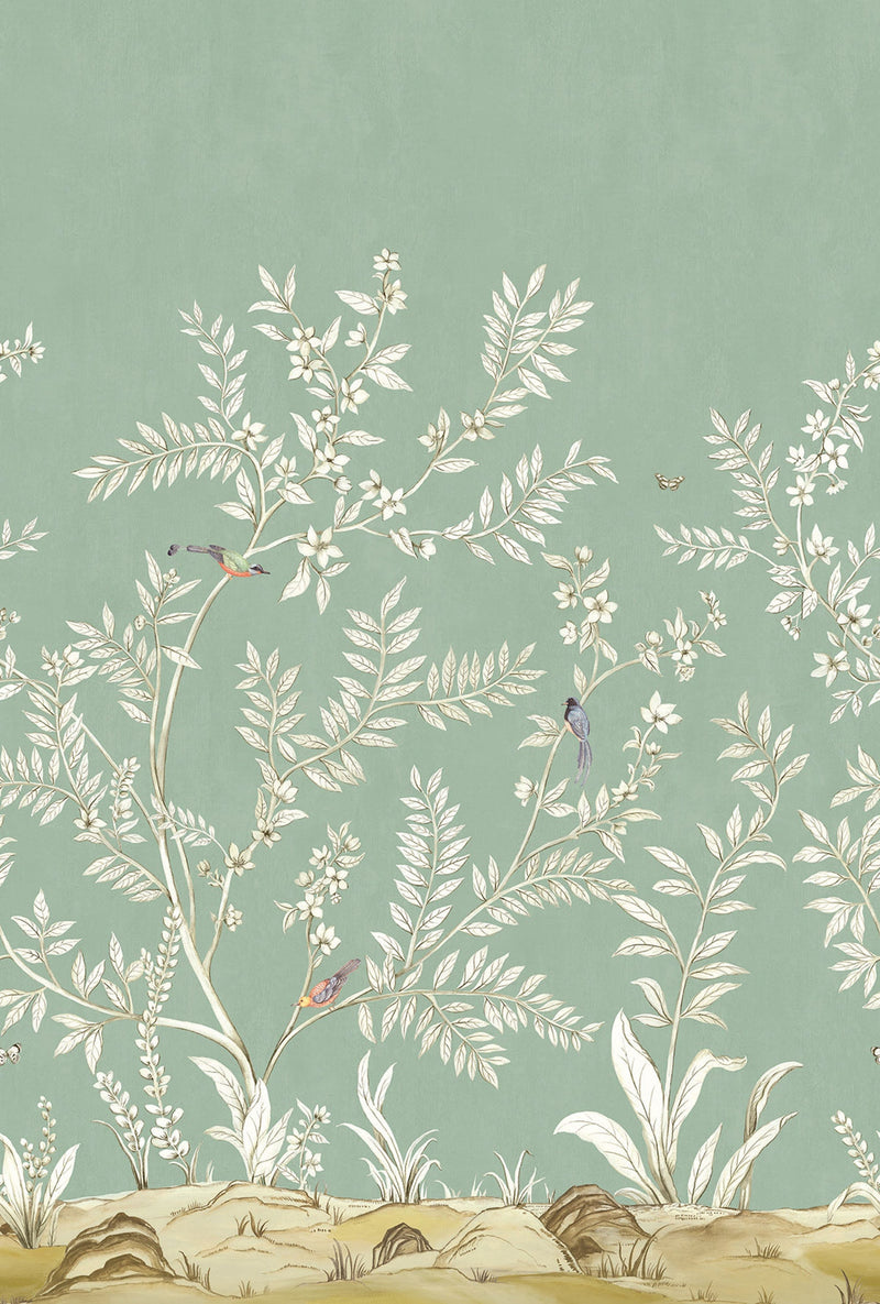 Vining Beauty Mural Green Daisy Bennett Wallpaper by Galerie