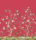 Chinoiserie Magnolia Mural Red Daisy Bennett Wallpaper by Galerie