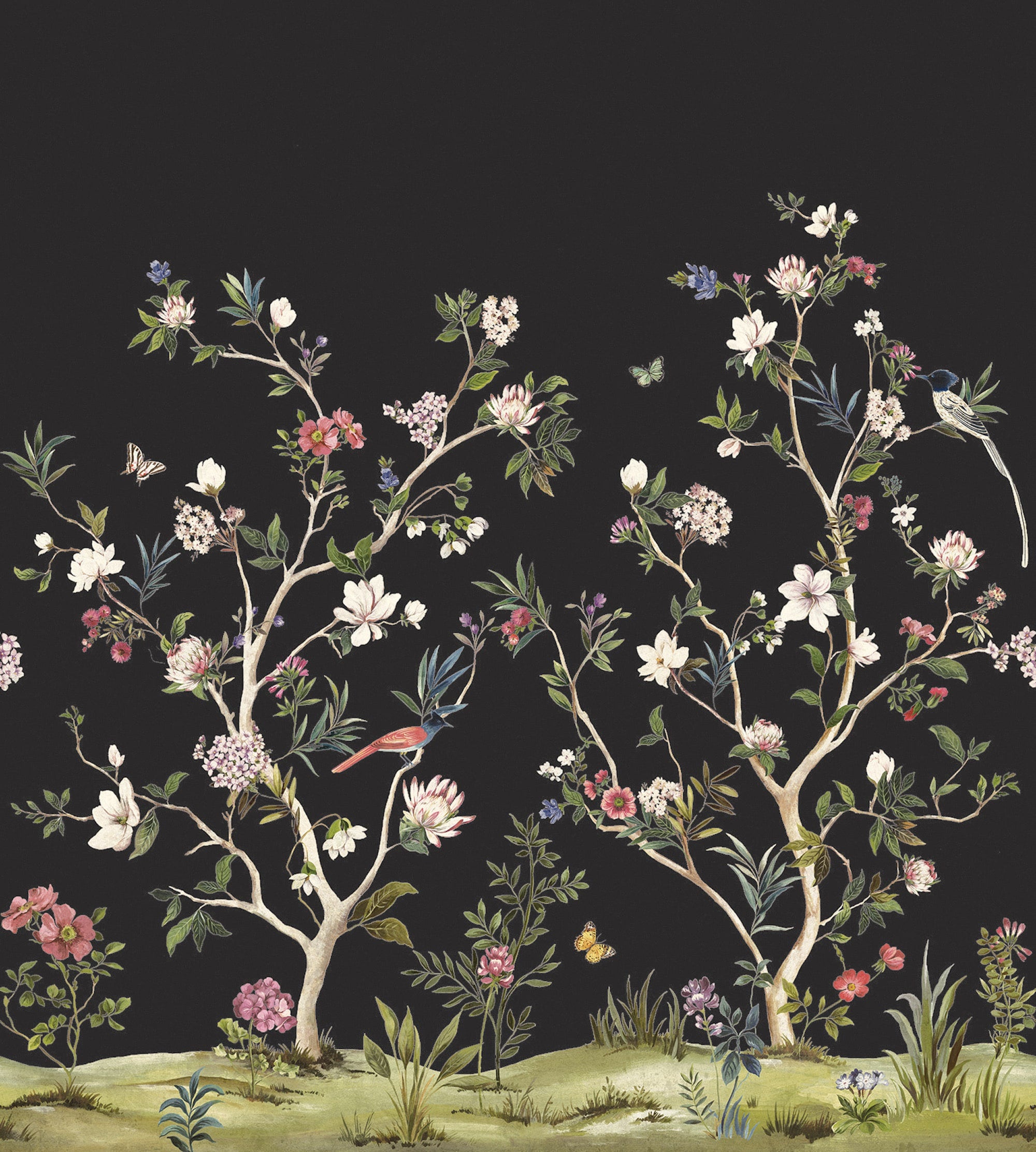 Chinoiserie Magnolia Mural Black Daisy Bennett Wallpaper by Galerie