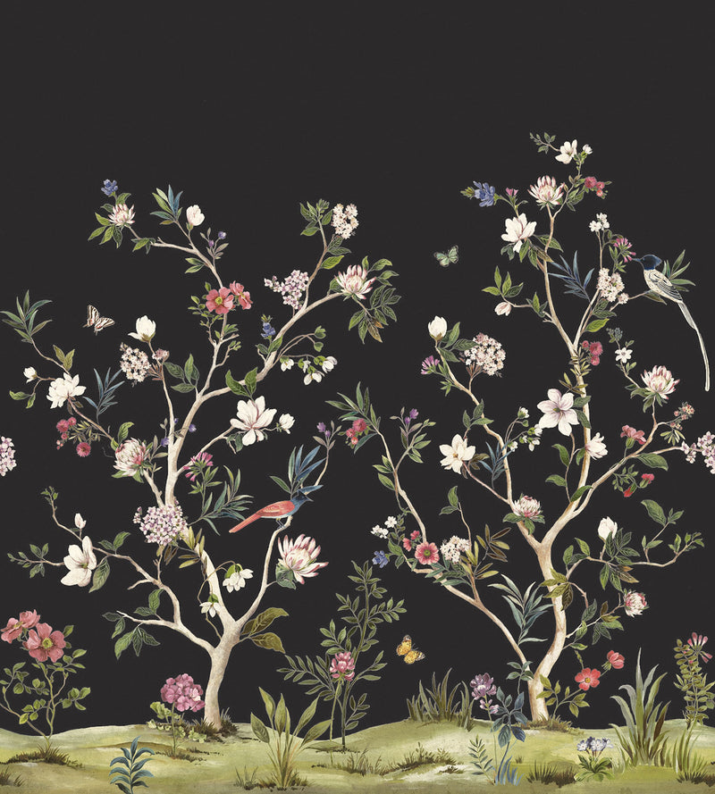 Chinoiserie Magnolia Mural Black Daisy Bennett Wallpaper by Galerie