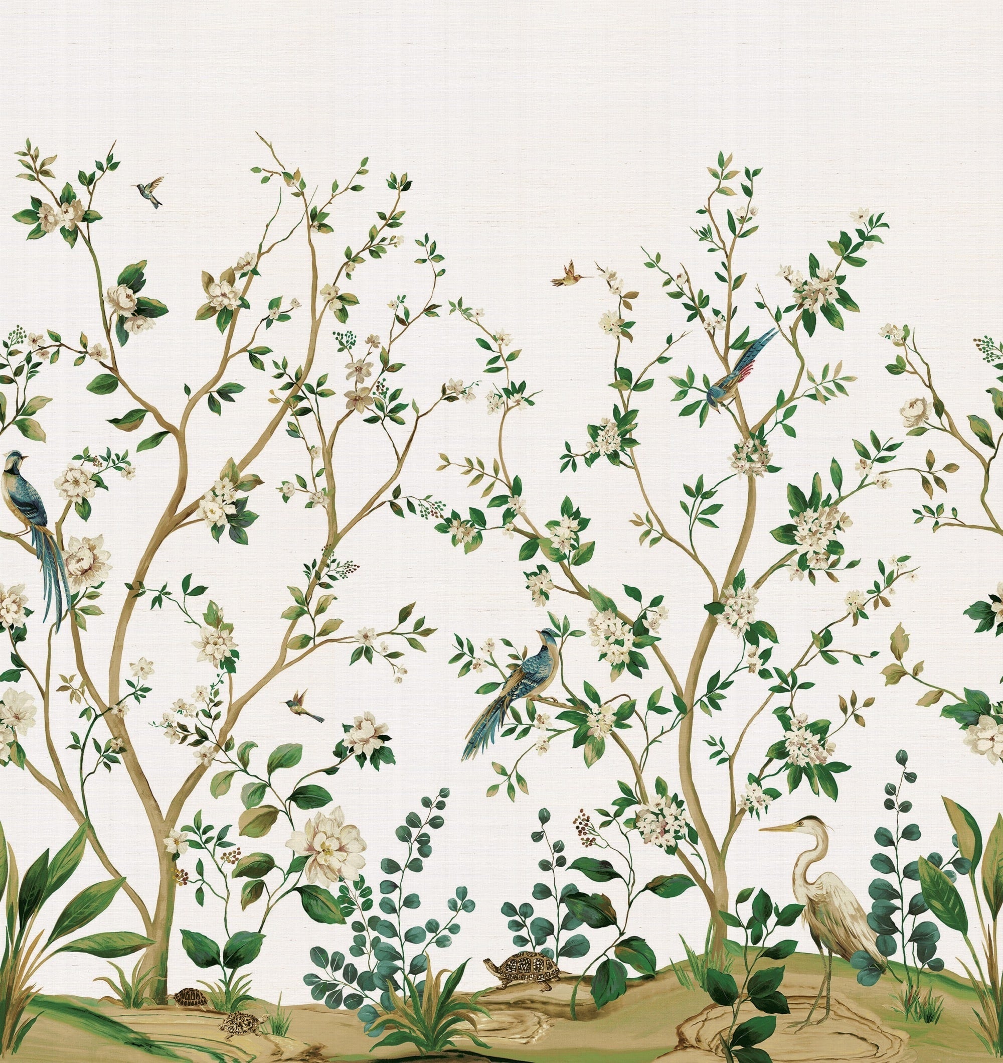 Heron Botanical Mural Greens Wallpaper by Galerie