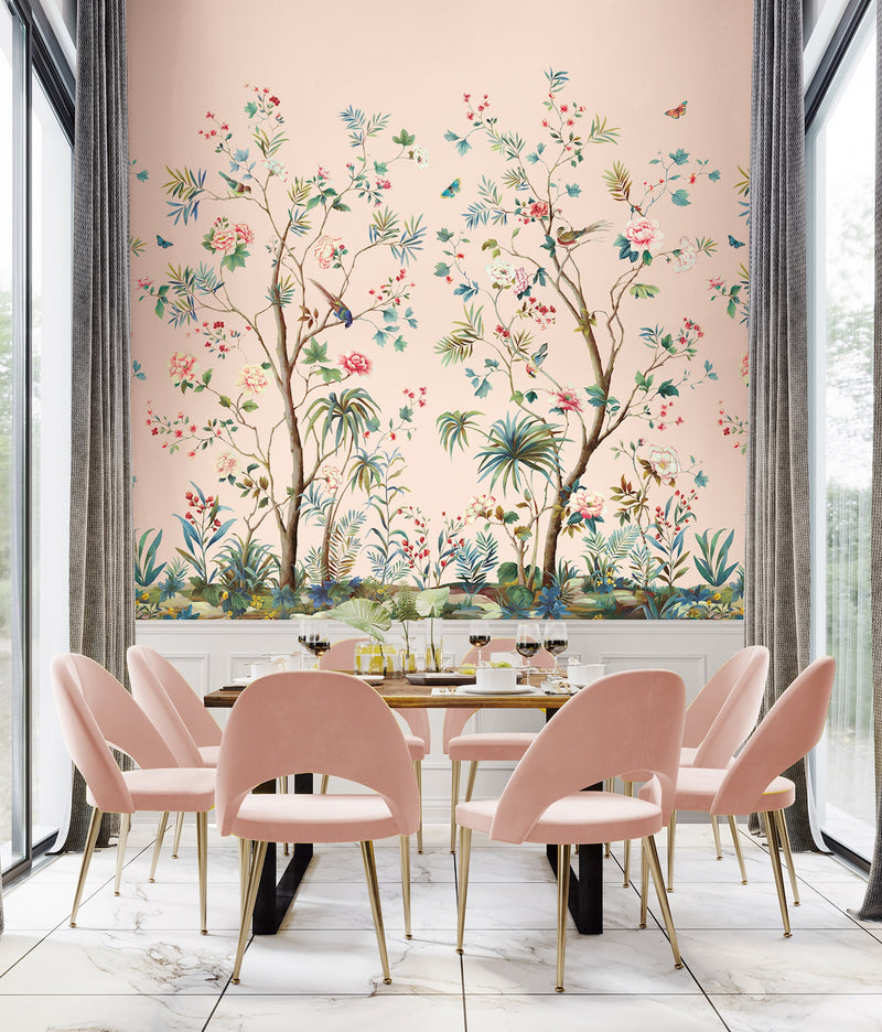 Charleston Garden Mural Pink Daisy Bennett Wallpaper by Galerie