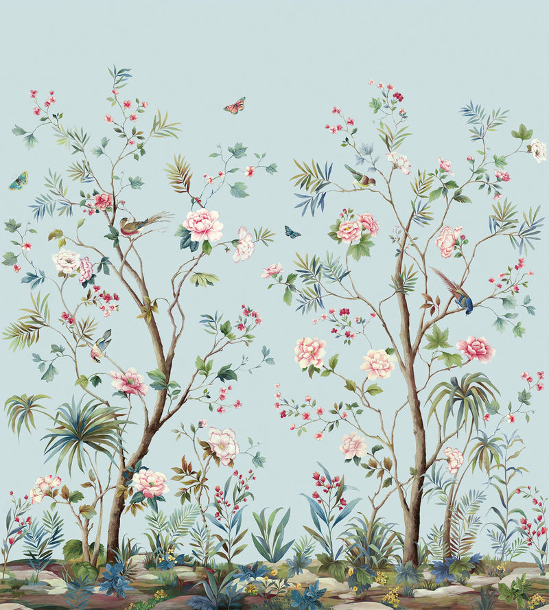 Charleston Garden Mural Blue Daisy Bennett Wallpaper by Galerie