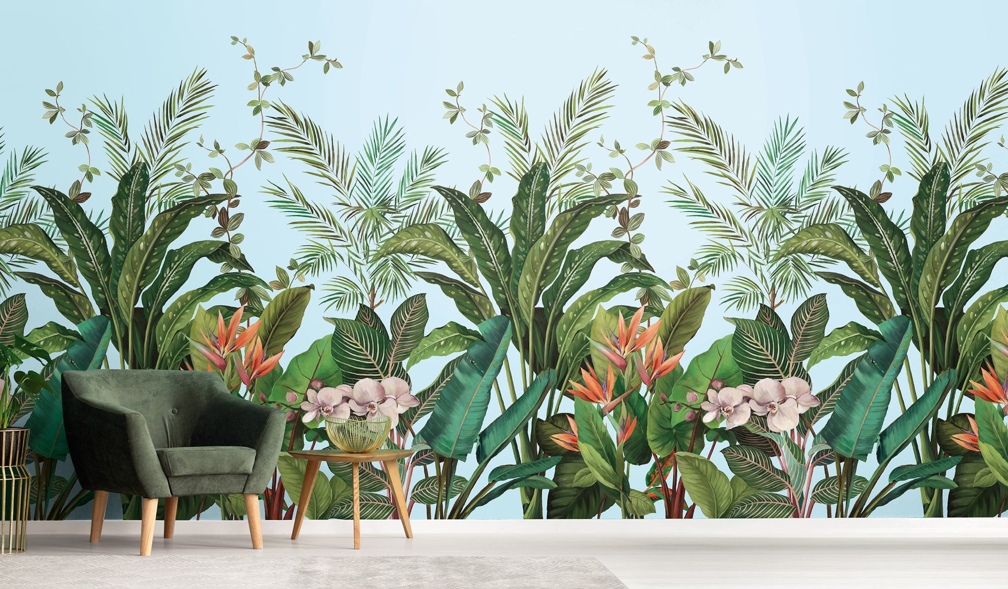 Bird of Paradise Mural Blue Daisy Bennett Wallpaper by Galerie