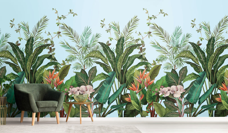 Bird of Paradise Mural Blue Daisy Bennett Wallpaper by Galerie