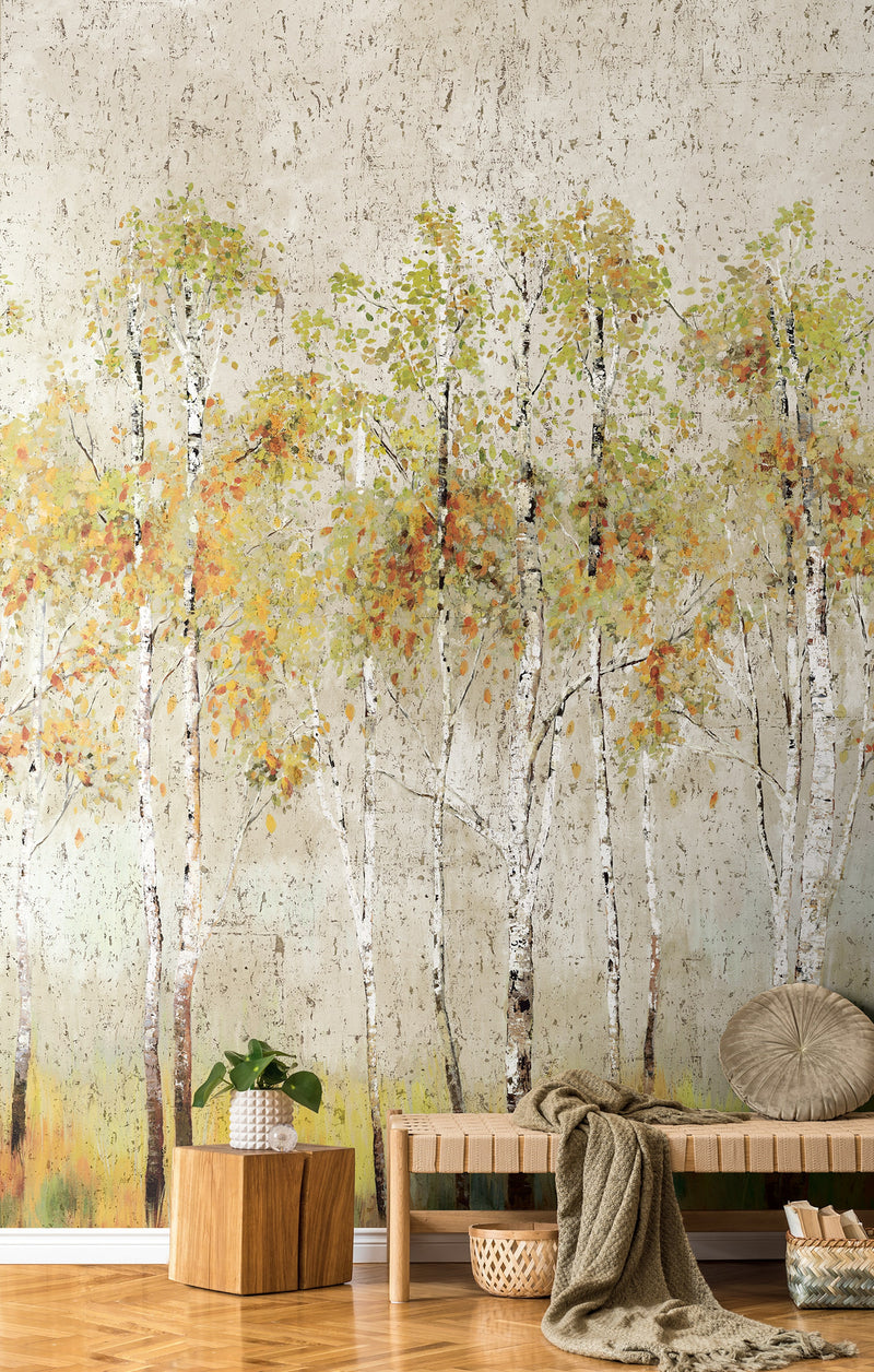 Aspen Tree Mural Beige Daisy Bennett Wallpaper by Galerie