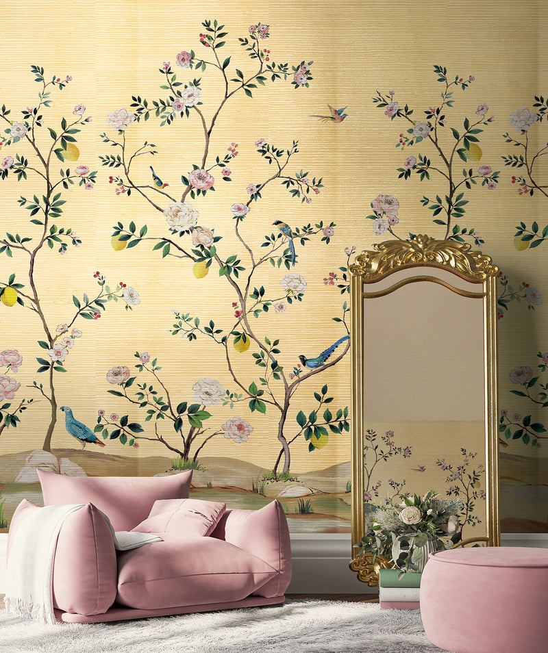 Blossom Mural Gold Daisy Bennett Wallpaper by Galerie